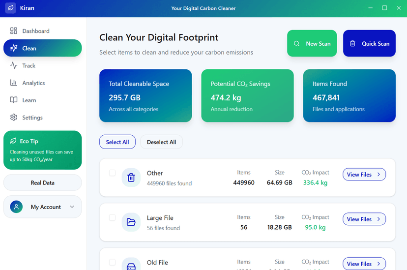 Smart Carbon Cleaning interface